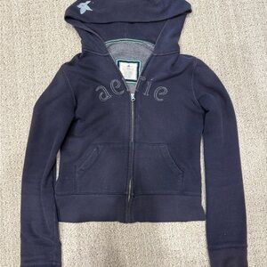 Vintage Aerie Y2K Dark Blue Zip-Up Hoodie medium